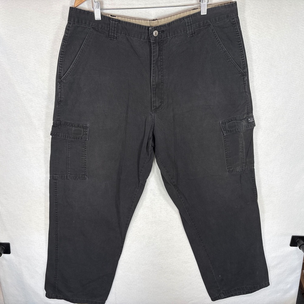 Wrangler Mens Black Cargo Pants Relaxed Fit Cotton Twill Workwear 40x32 Faded